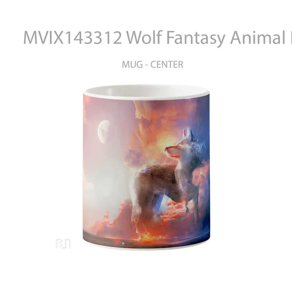 Mug Wolf Fantasy Animal Digital Art Gelas Hewan Lucu
