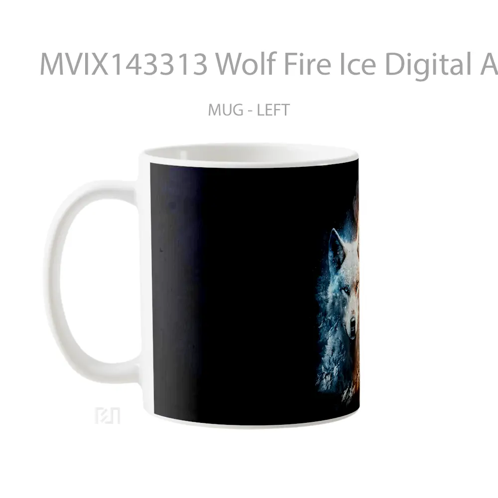 Mug Wolf Fire Ice Digital Art Animal Gelas Hewan Lucu - All-side / Desain