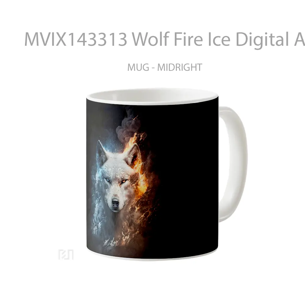 Mug Wolf Fire Ice Digital Art Animal Gelas Hewan Lucu - All-side / Desain