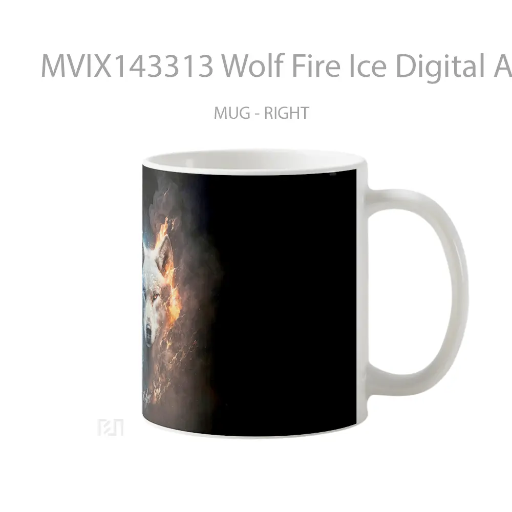 Mug Wolf Fire Ice Digital Art Animal Gelas Hewan Lucu - All-side / Desain