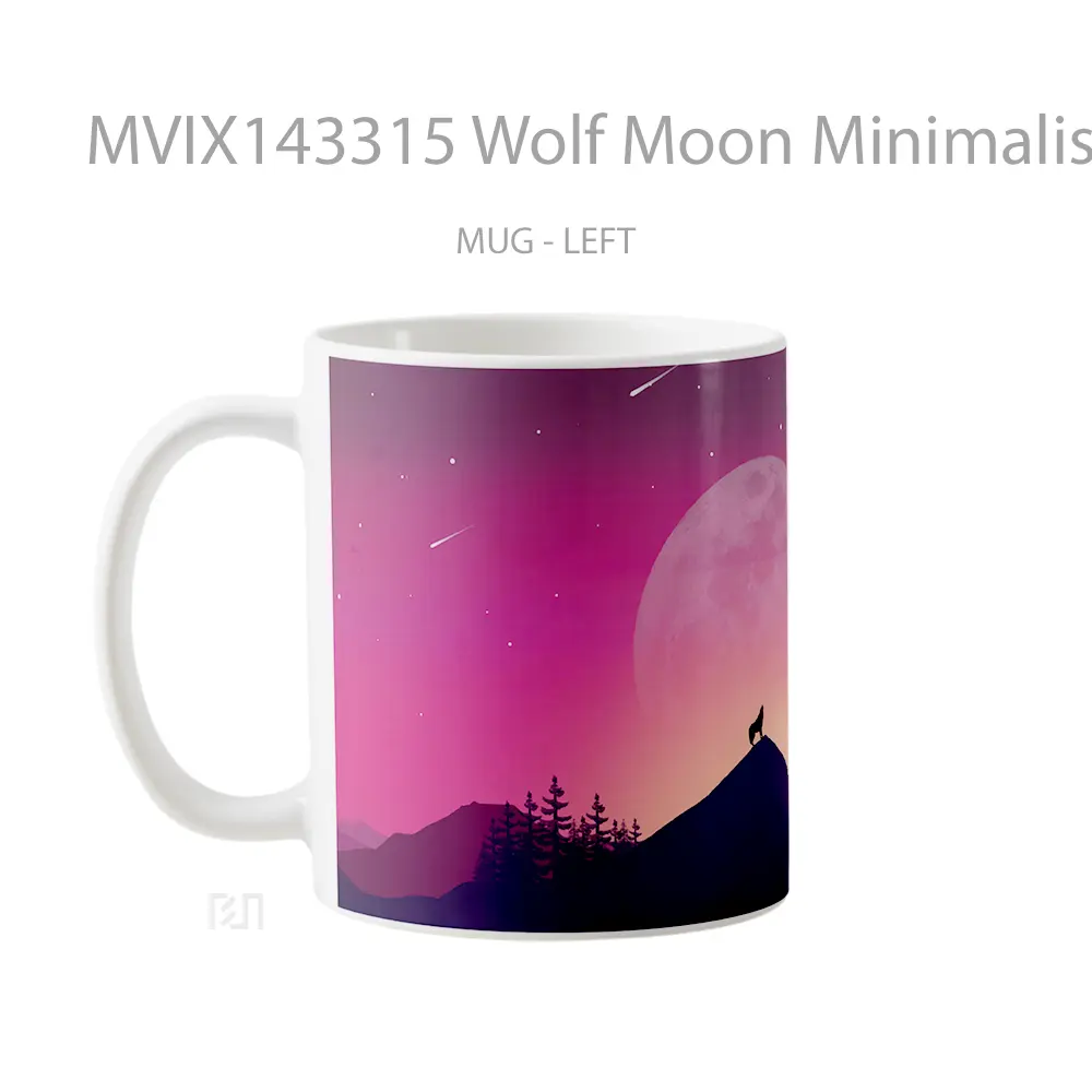 Mug Wolf Moon Minimalist Digital Art Animal Gelas Hewan Lucu - All-side / Desain