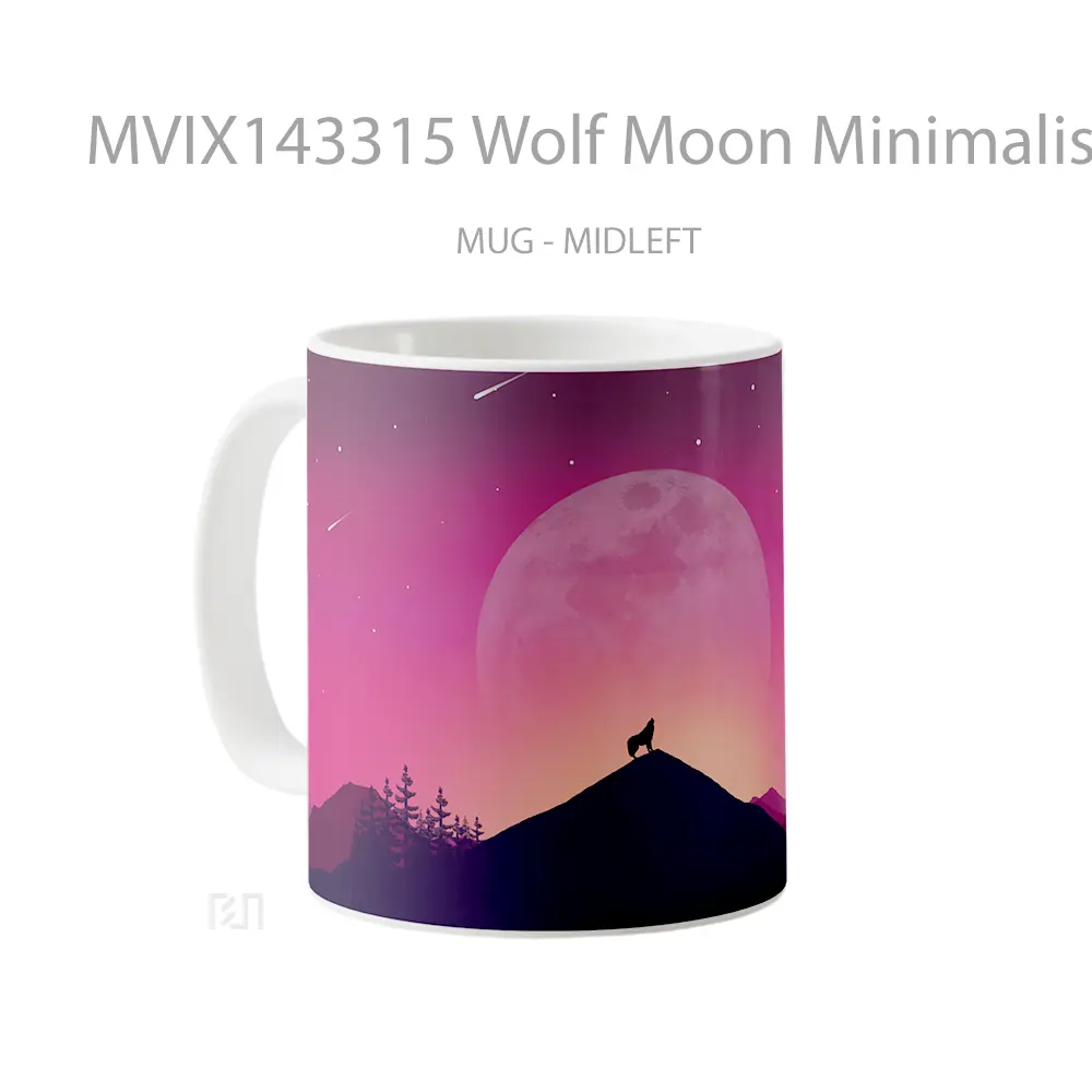 Mug Wolf Moon Minimalist Digital Art Animal Gelas Hewan Lucu - All-side / Desain