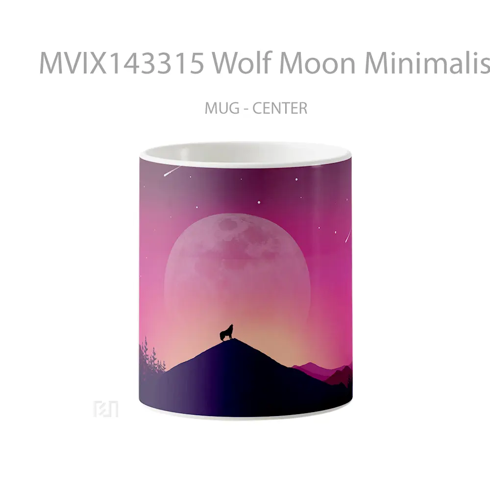Mug Wolf Moon Minimalist Digital Art Animal Gelas Hewan Lucu