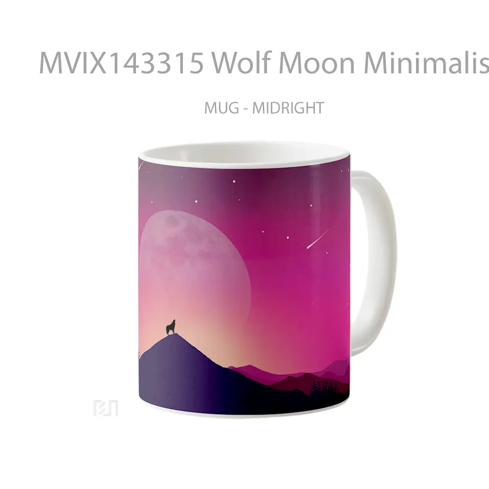 Mug Wolf Moon Minimalist Digital Art Animal Gelas Hewan Lucu - All-side / Desain