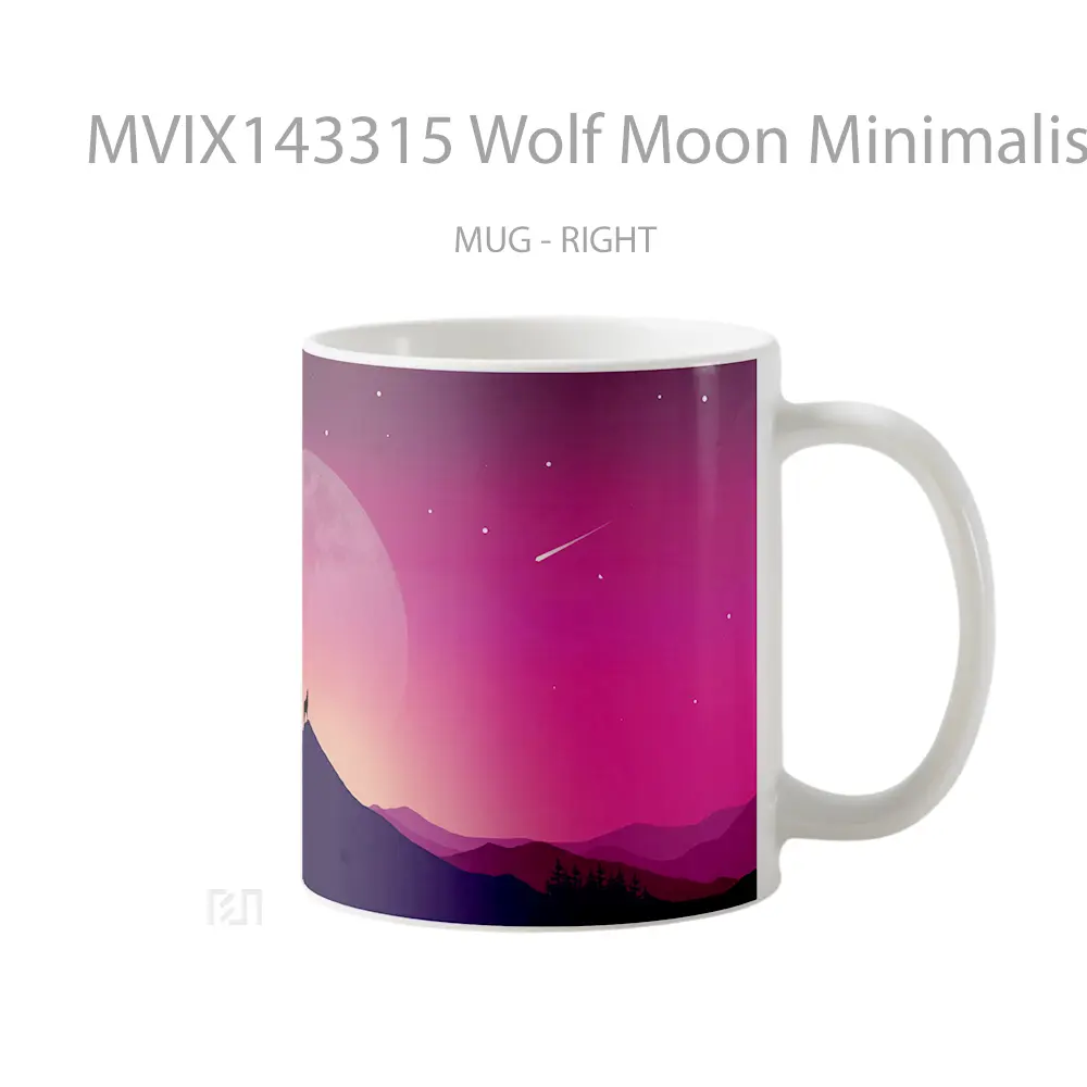 Mug Wolf Moon Minimalist Digital Art Animal Gelas Hewan Lucu - All-side / Desain