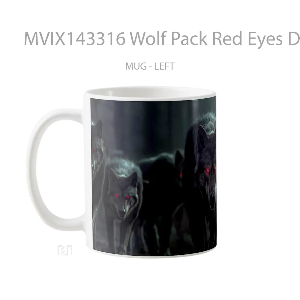 Mug Wolf Pack Red Eyes Digital Art Gelas Hewan Lucu - All-side / Desain