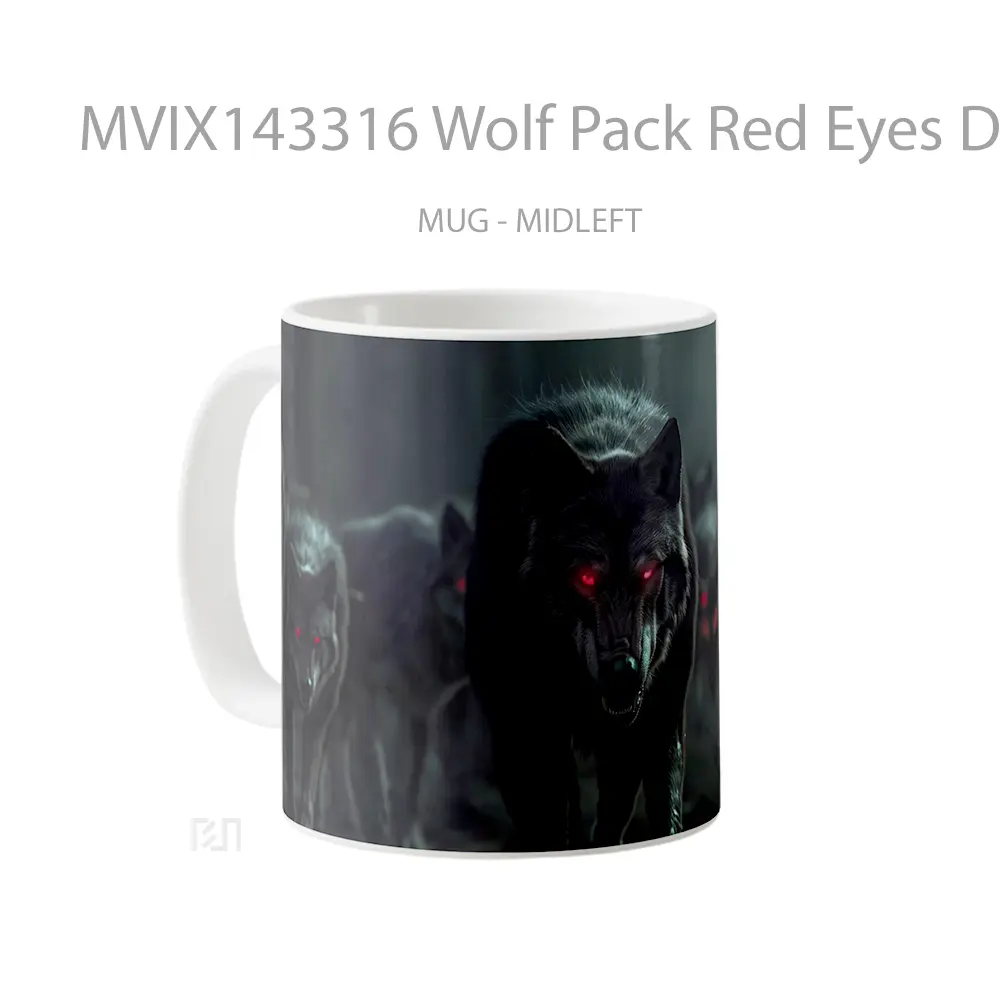 Mug Wolf Pack Red Eyes Digital Art Gelas Hewan Lucu - All-side / Desain