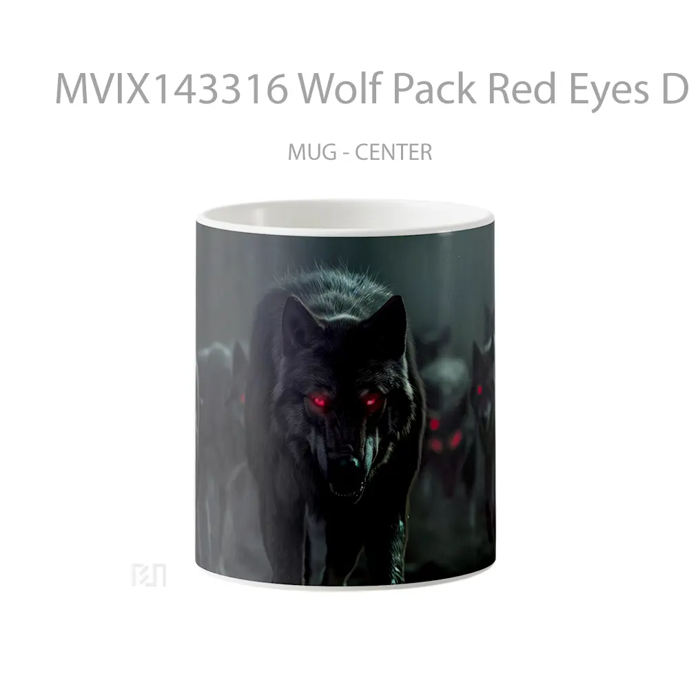 Mug Wolf Pack Red Eyes Digital Art Gelas Hewan Lucu