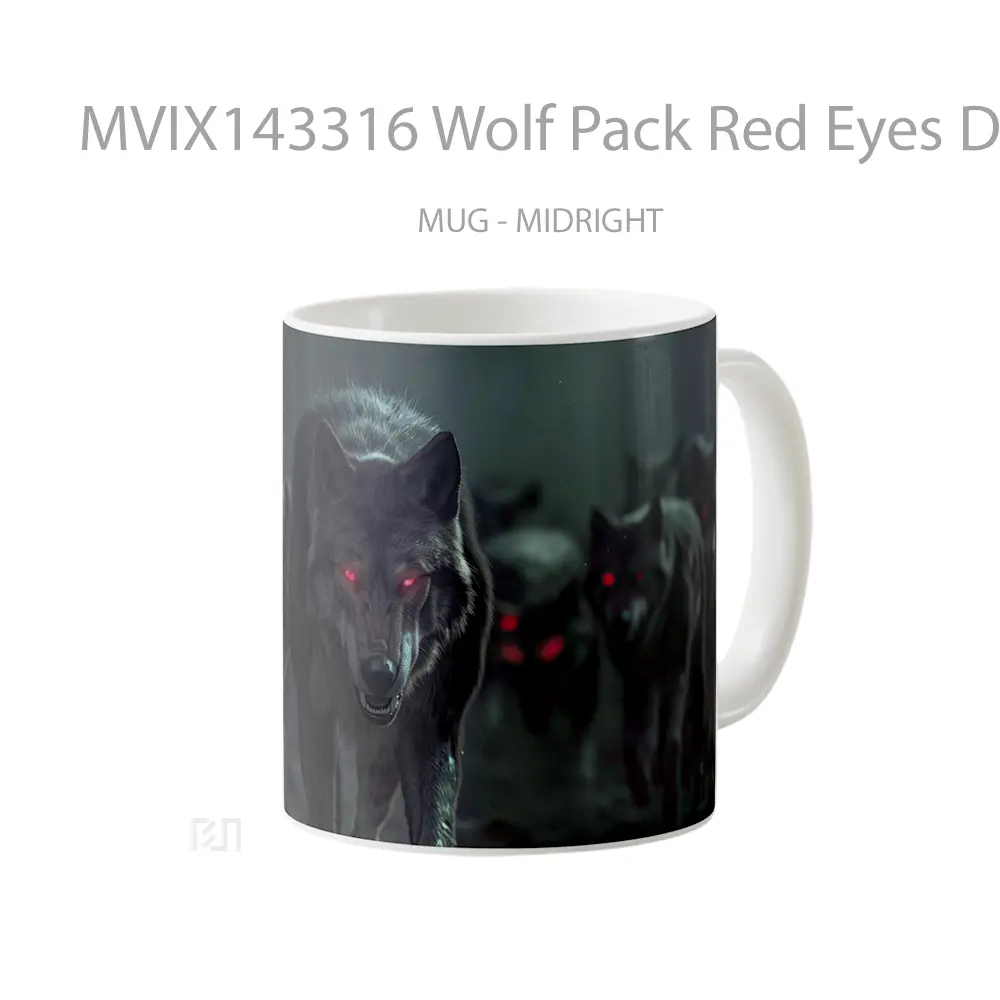 Mug Wolf Pack Red Eyes Digital Art Gelas Hewan Lucu - All-side / Desain