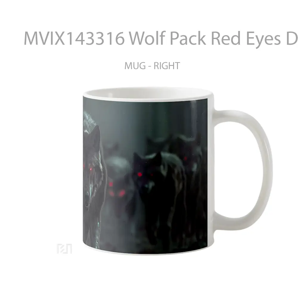 Mug Wolf Pack Red Eyes Digital Art Gelas Hewan Lucu - All-side / Desain
