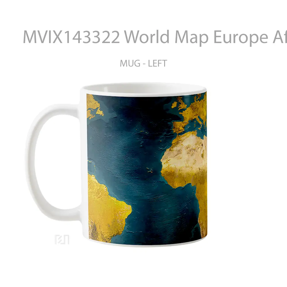 Mug World Map Europe Africa Digital Art Gelas Keramik Unik - All-side / Desain