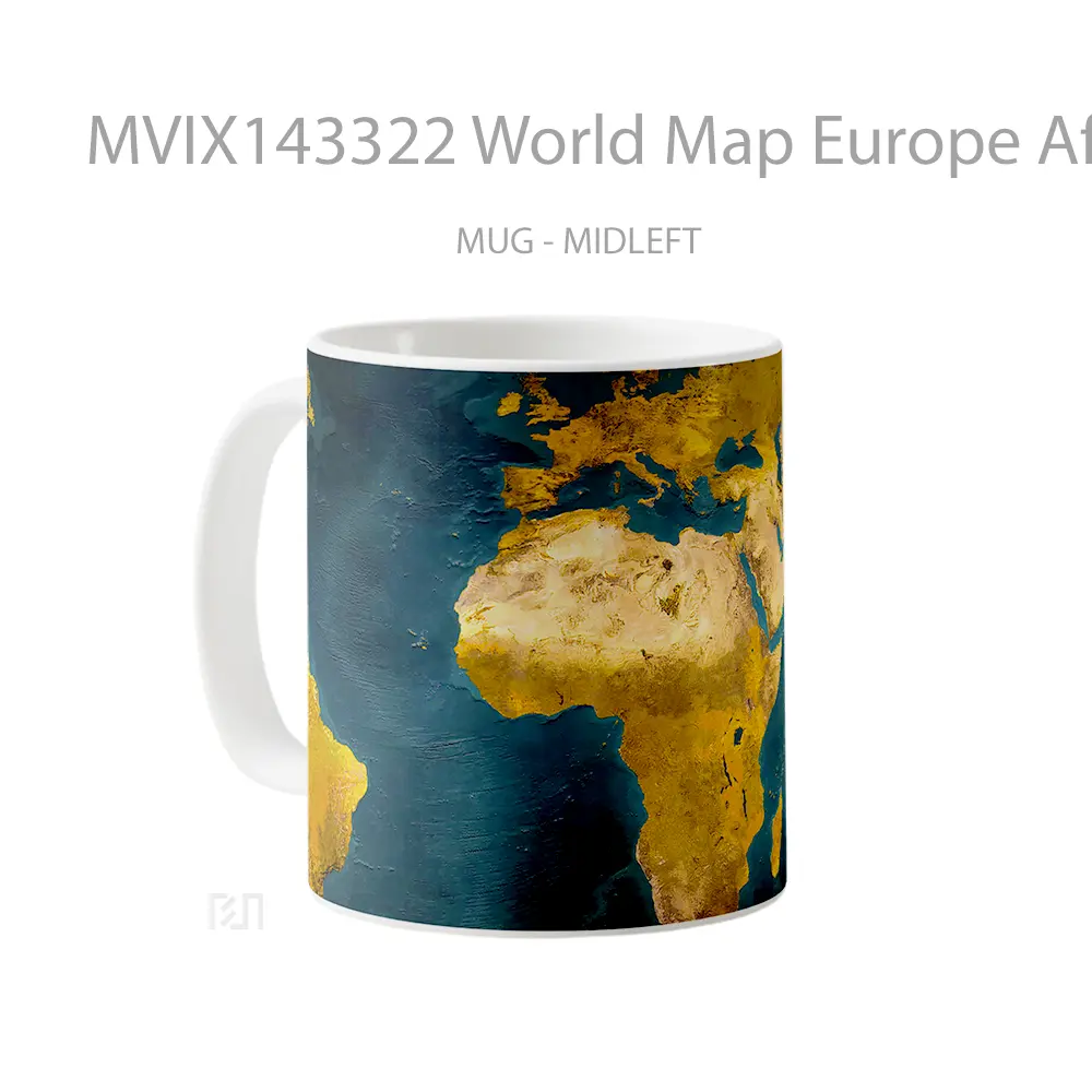 Mug World Map Europe Africa Digital Art Gelas Keramik Unik - All-side / Desain