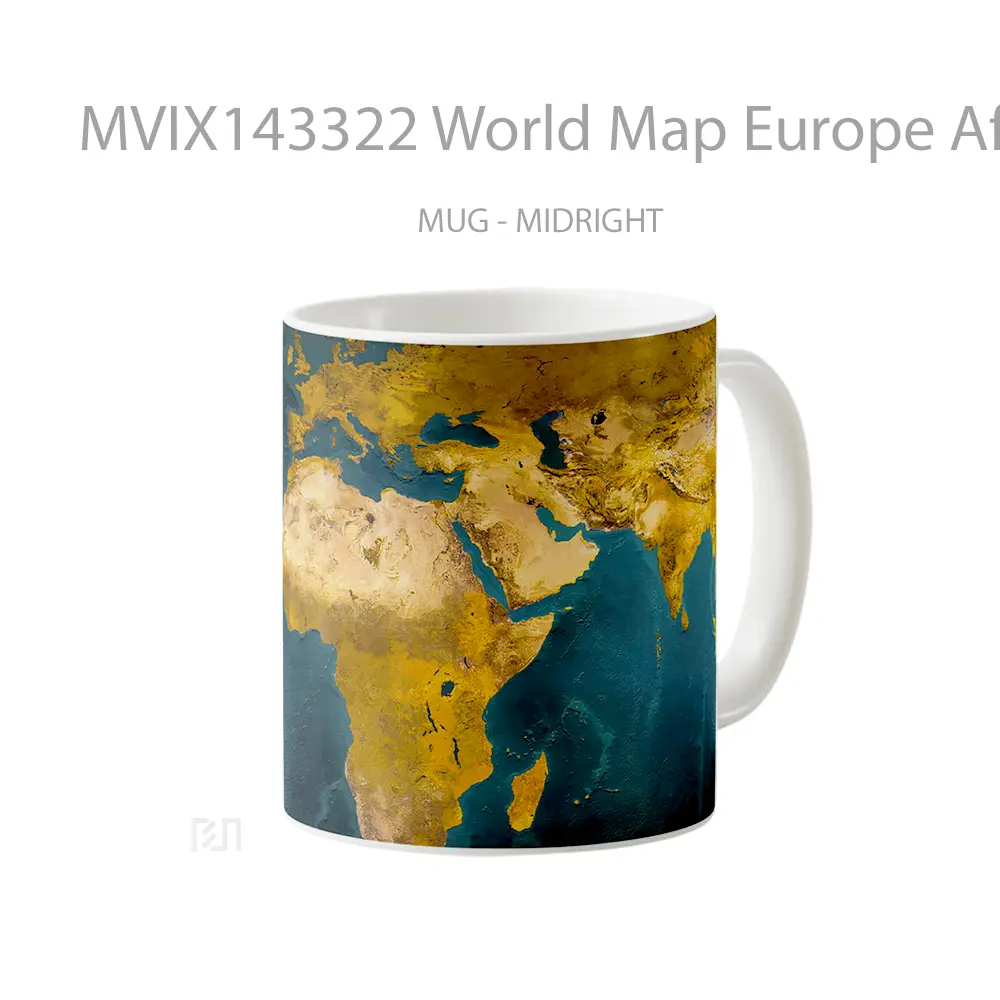 Mug World Map Europe Africa Digital Art Gelas Keramik Unik - All-side / Desain