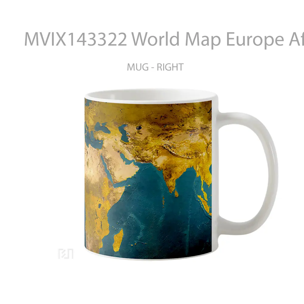 Mug World Map Europe Africa Digital Art Gelas Keramik Unik - All-side / Desain