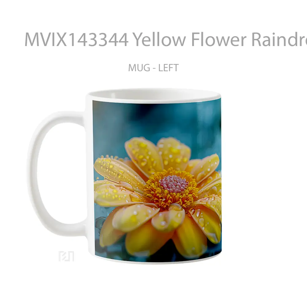 Mug Yellow Flower Raindrop Digital Art Gelas Keramik Unik - All-side / Desain