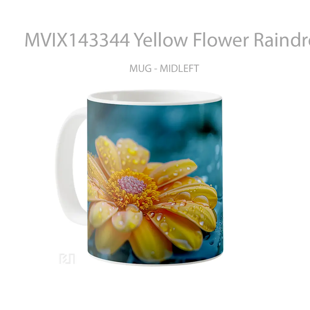 Mug Yellow Flower Raindrop Digital Art Gelas Keramik Unik - All-side / Desain