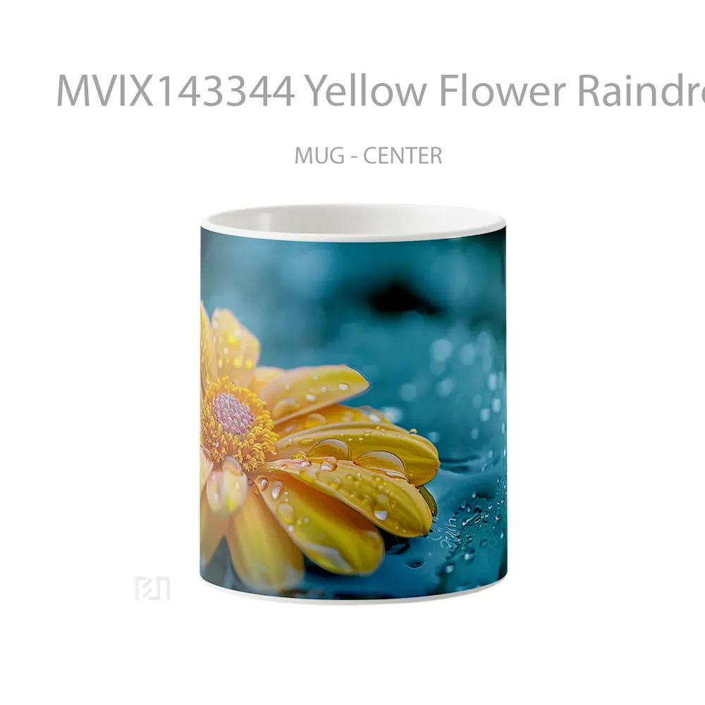 Mug Yellow Flower Raindrop Digital Art Gelas Keramik Unik