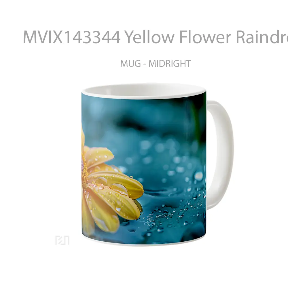 Mug Yellow Flower Raindrop Digital Art Gelas Keramik Unik - All-side / Desain