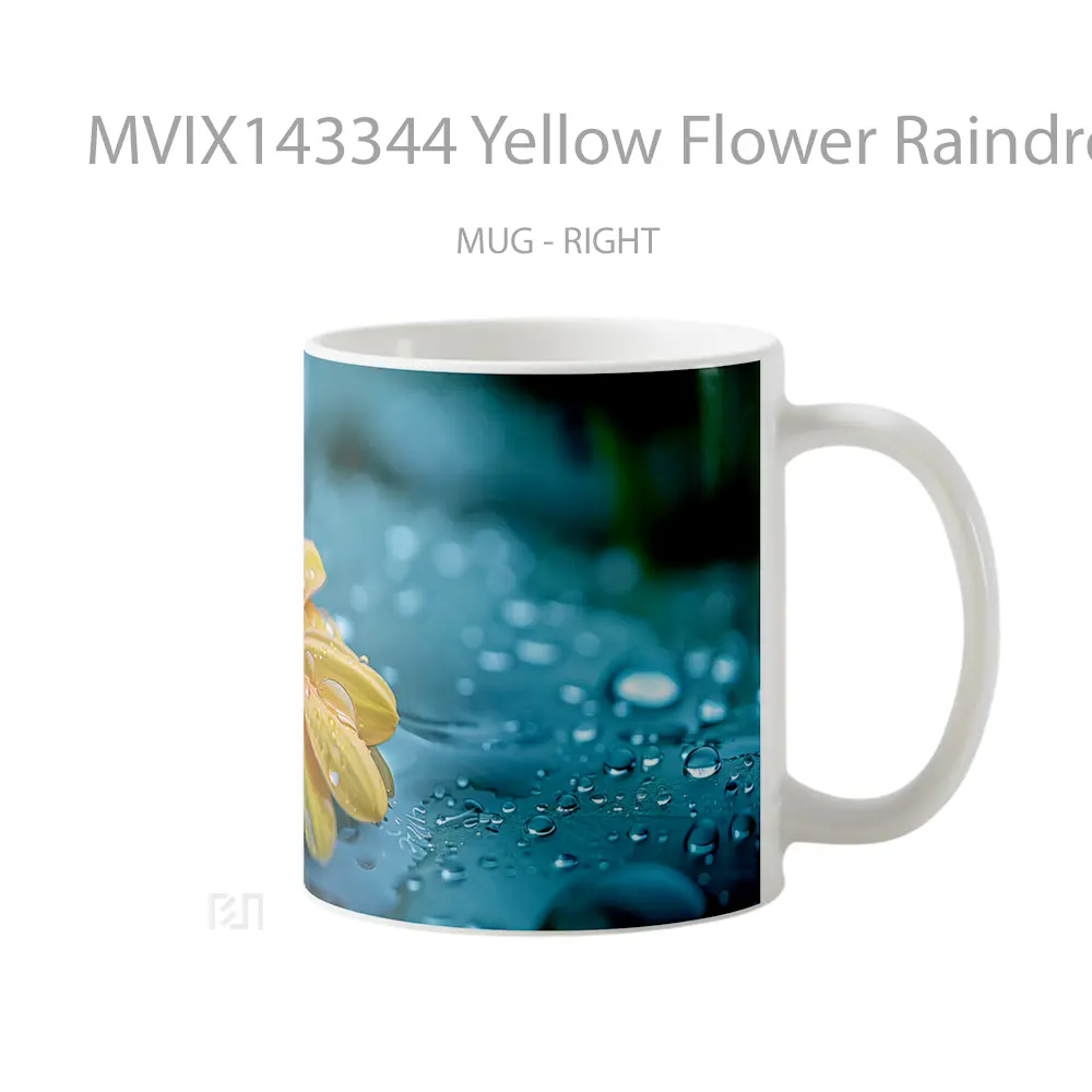 Mug Yellow Flower Raindrop Digital Art Gelas Keramik Unik - All-side / Desain