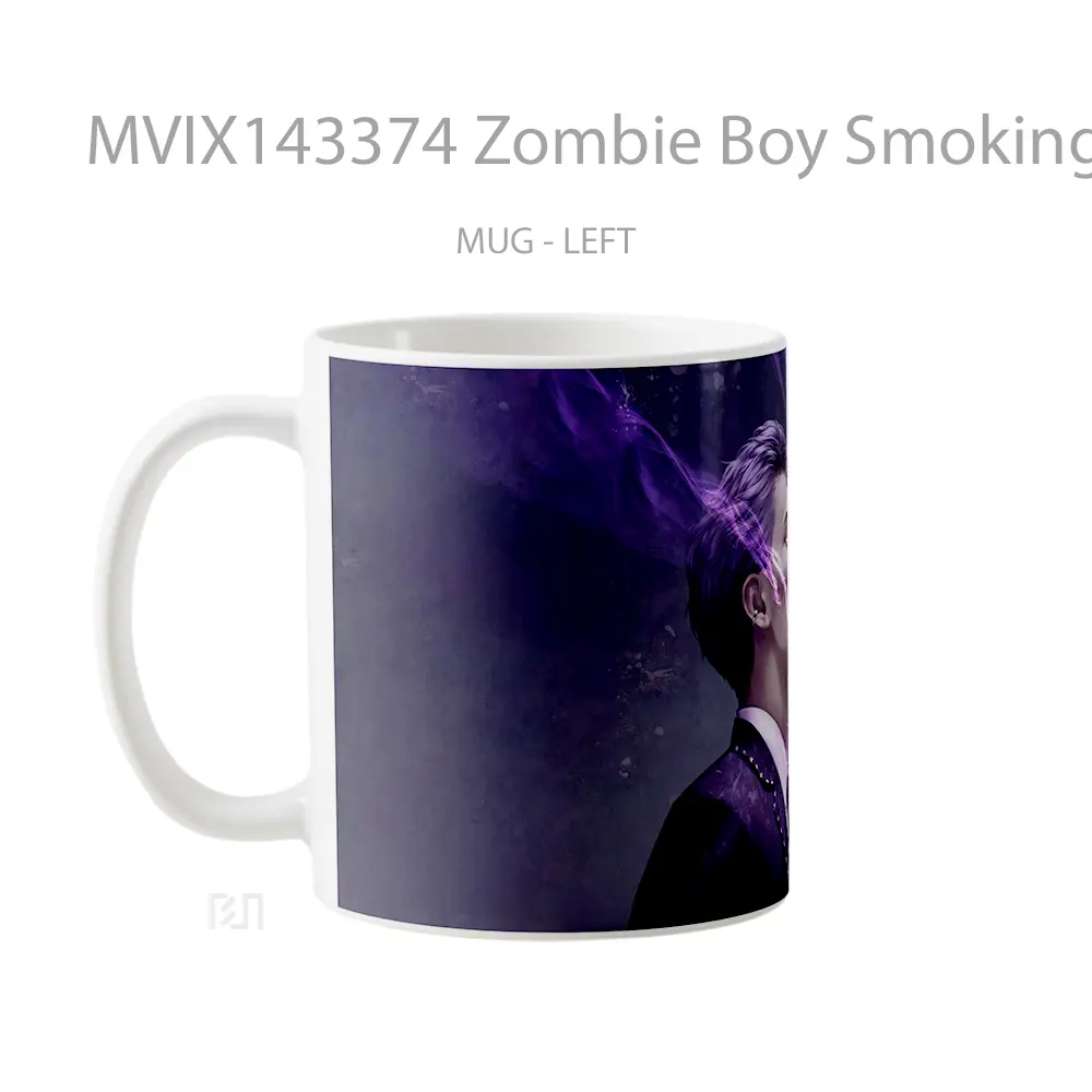 Mug Zombie Boy Smoking Digital Art Gelas Keramik Unik - All-side / Desain
