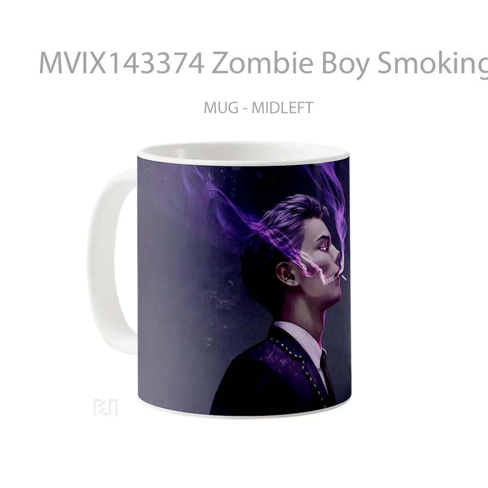 Mug Zombie Boy Smoking Digital Art Gelas Keramik Unik - All-side / Desain