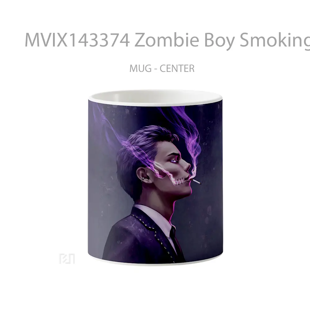 Mug Zombie Boy Smoking Digital Art Gelas Keramik Unik
