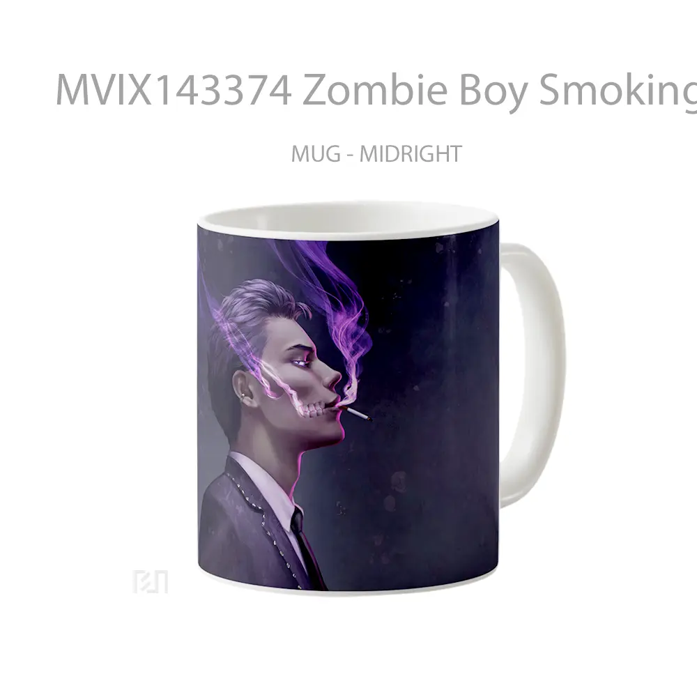 Mug Zombie Boy Smoking Digital Art Gelas Keramik Unik - All-side / Desain