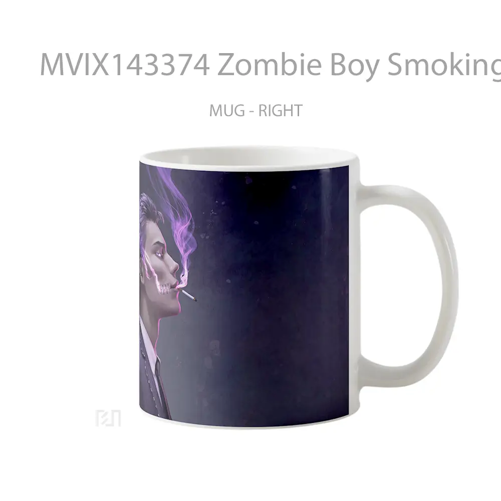 Mug Zombie Boy Smoking Digital Art Gelas Keramik Unik - All-side / Desain