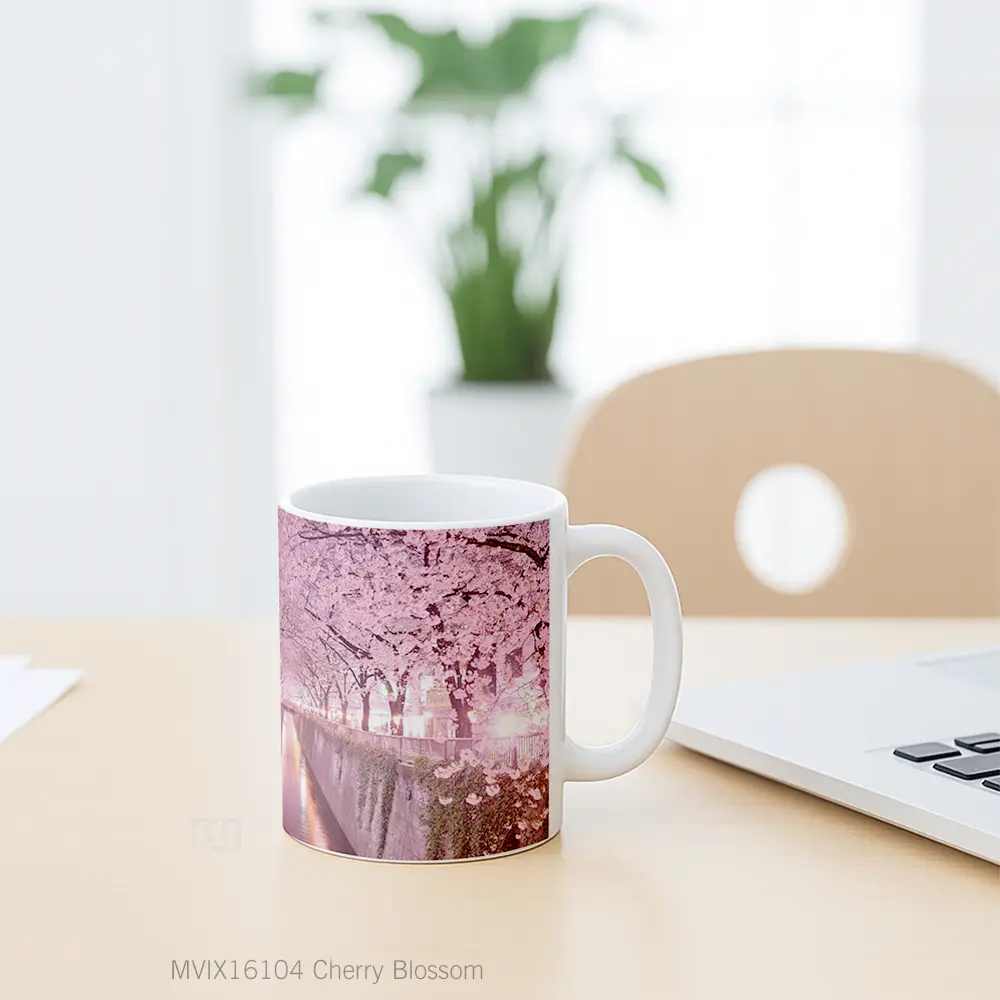 Mug Cherry Blossom Full Wrap Lanscape - All-side / Desain