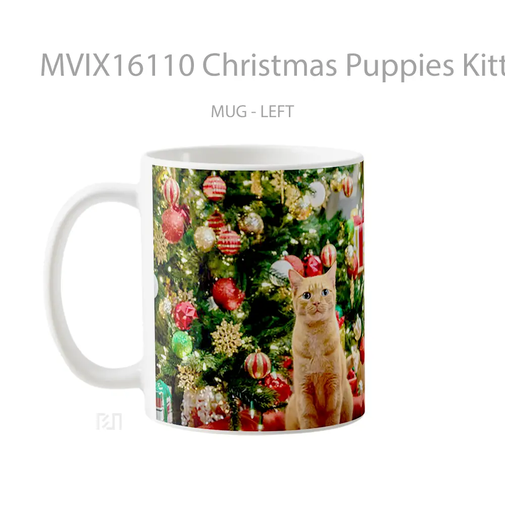 Mug Christmas Puppies Kittens Full Wrap Lanscape - All-side / Desain