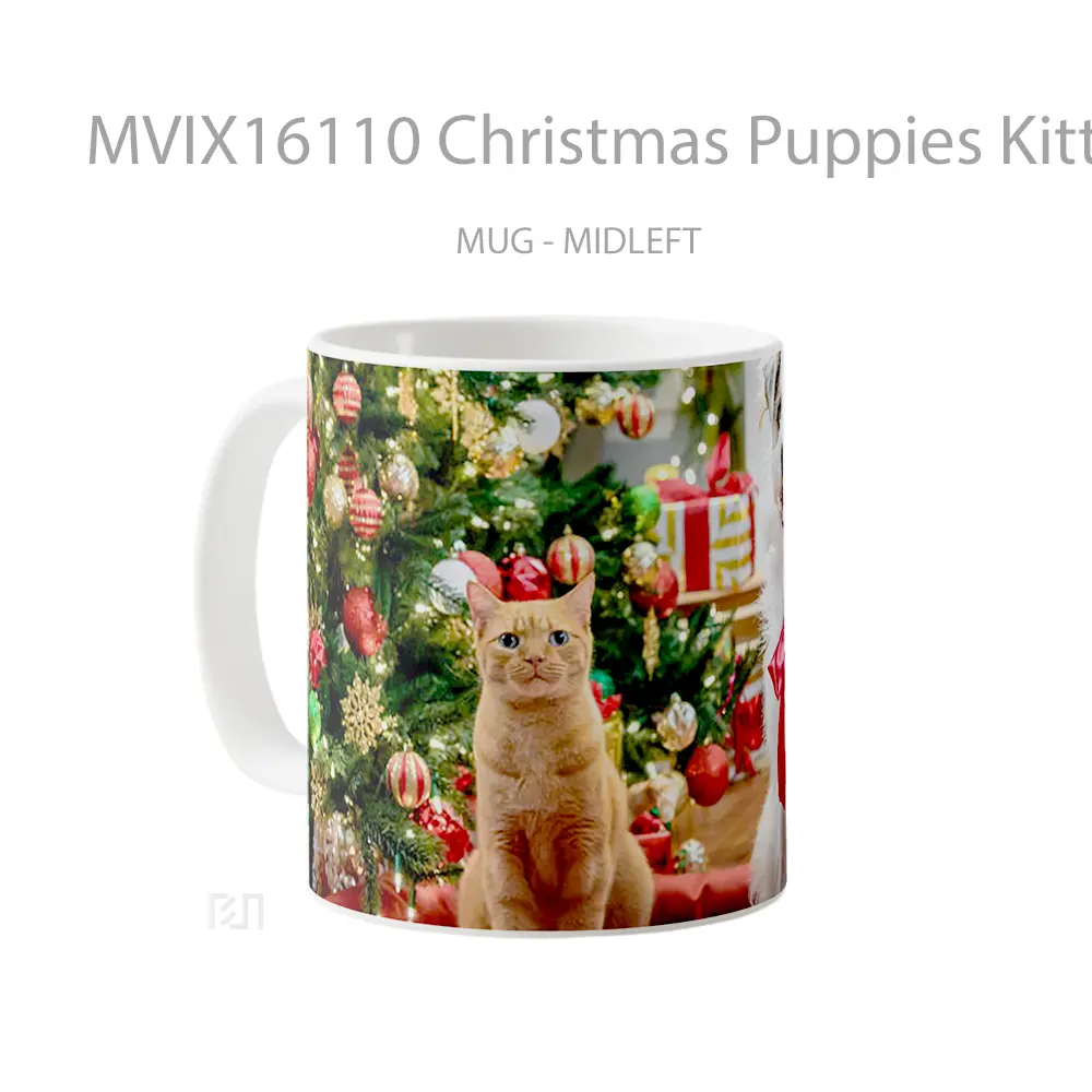 Mug Christmas Puppies Kittens Full Wrap Lanscape - All-side / Desain