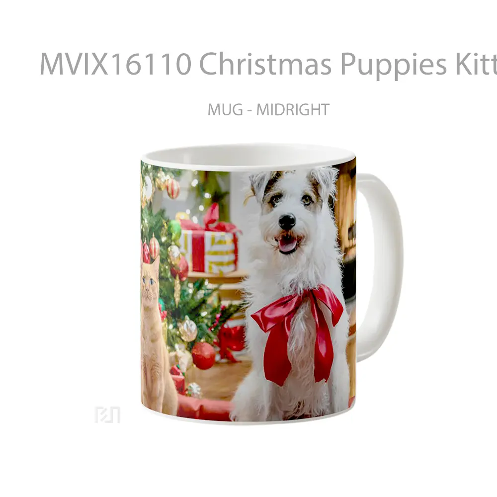 Mug Christmas Puppies Kittens Full Wrap Lanscape - All-side / Desain