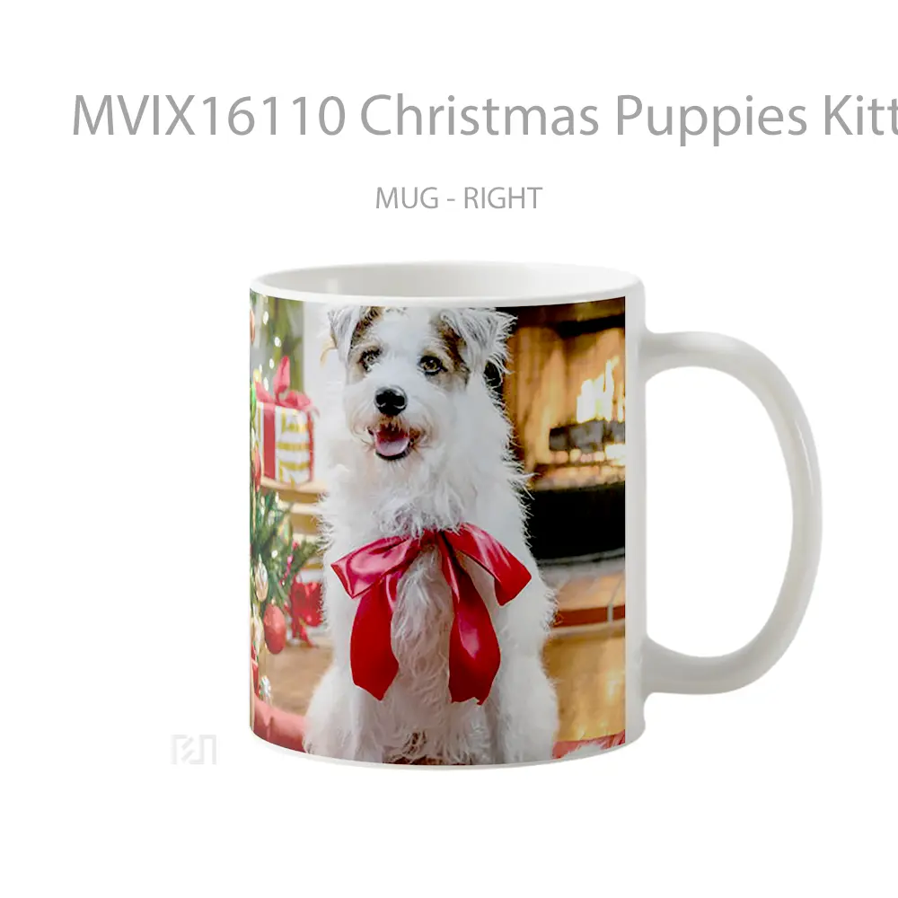 Mug Christmas Puppies Kittens Full Wrap Lanscape - All-side / Desain