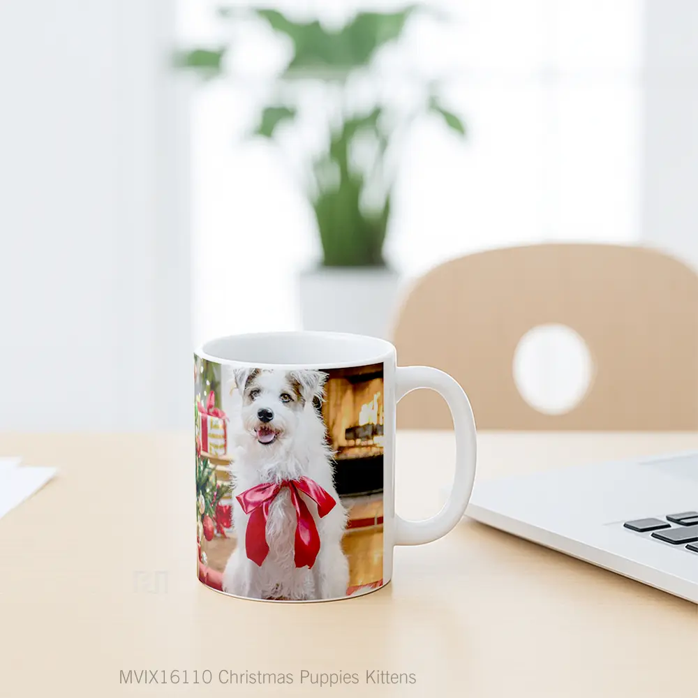 Mug Christmas Puppies Kittens Full Wrap Lanscape - All-side / Desain