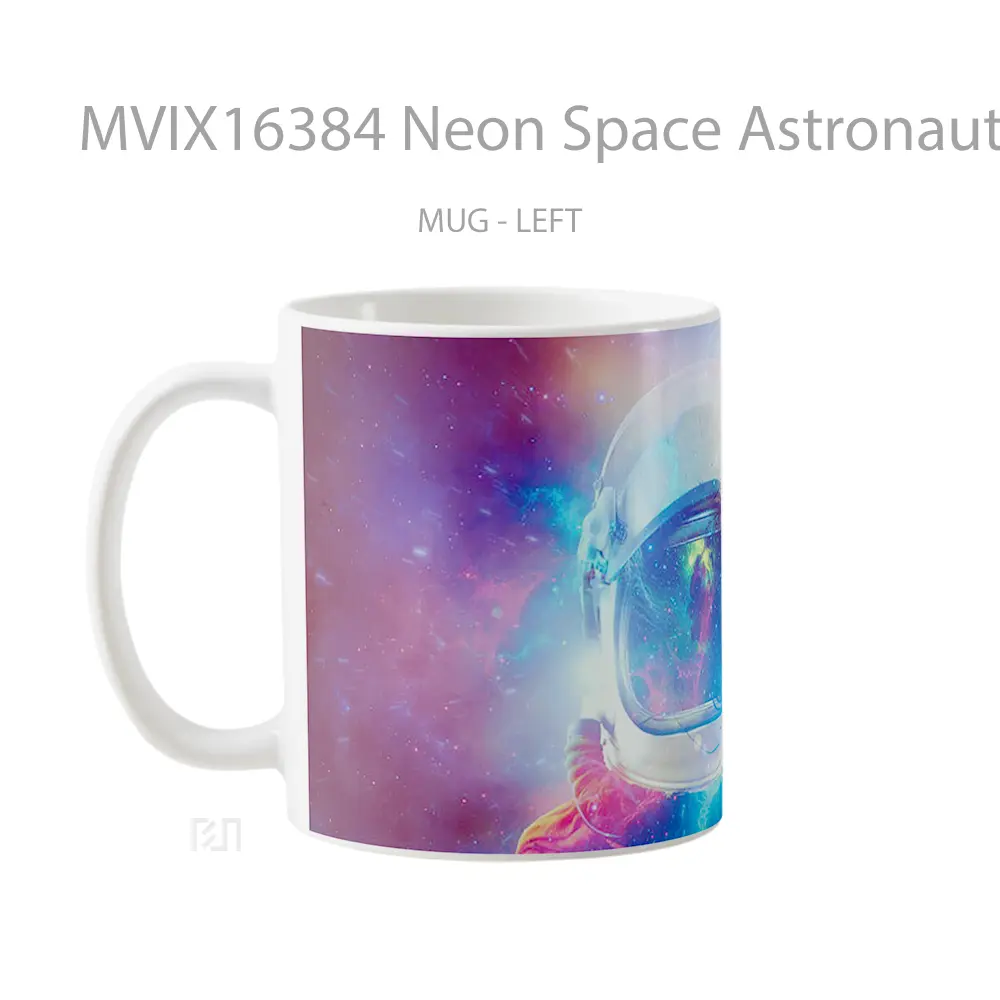 Mug Neon Space Astronaut Full Wrap Lanscape - All-side / Desain