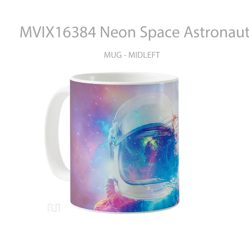Mug Neon Space Astronaut Full Wrap Lanscape - All-side / Desain
