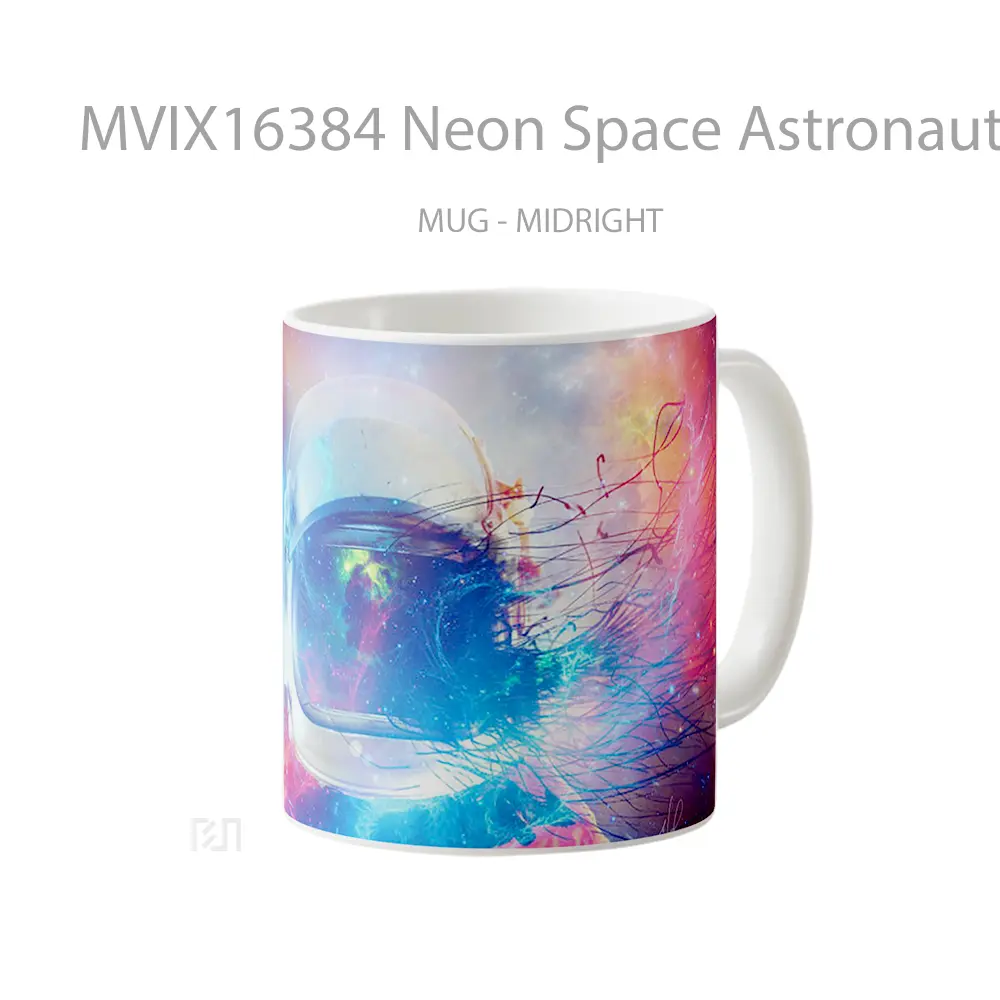 Mug Neon Space Astronaut Full Wrap Lanscape - All-side / Desain