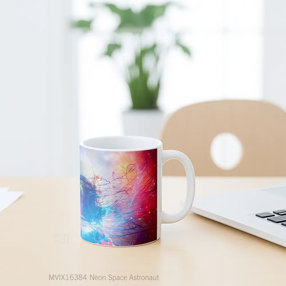 Mug Neon Space Astronaut Full Wrap Lanscape - All-side / Desain
